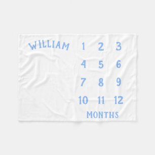 Baby Milestone Monthly Light Blue Baby Blanket