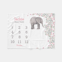 baby milestone with sweet elephant pink gray
