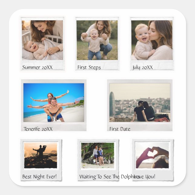 Baby Milestones, Couple & Vacation Photo Gift Square Sticker (Front)