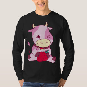 Baby Milk Cow Loves Strawberries Cattle Breeder Fa T-Shirt