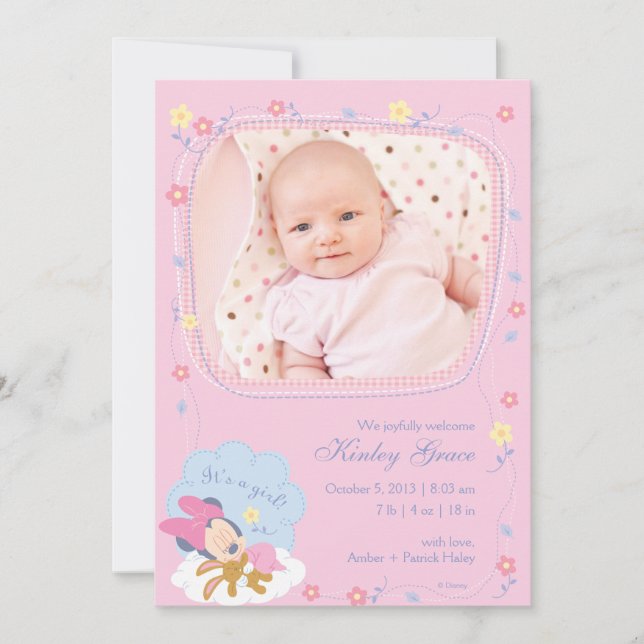 Baby Minnie Mouse Birth Announcement (Front)