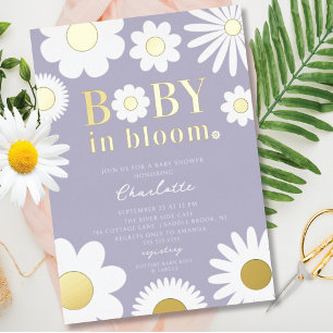Baby Moderne En Fleur Baby shower Foil Invitation