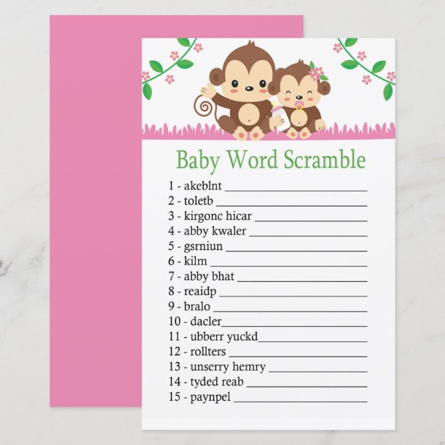 Baby Monkey Baby word scramble game (Front/Back)