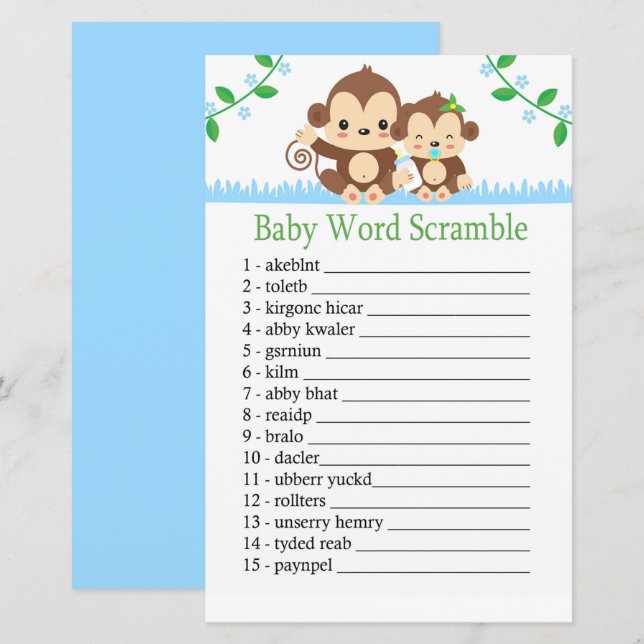 Baby Monkey Baby word scramble game (Front/Back)
