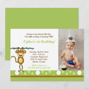 Baby Monkey Boys Photo Anniversaire Invitations