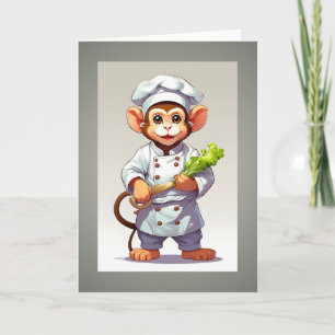 Baby Monkey Chef Illustration Blank Greeting  Card