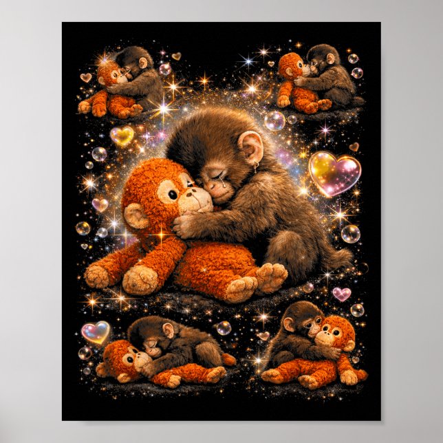 Baby Monkey Cute Punch Hugging Plush Poster (Front)