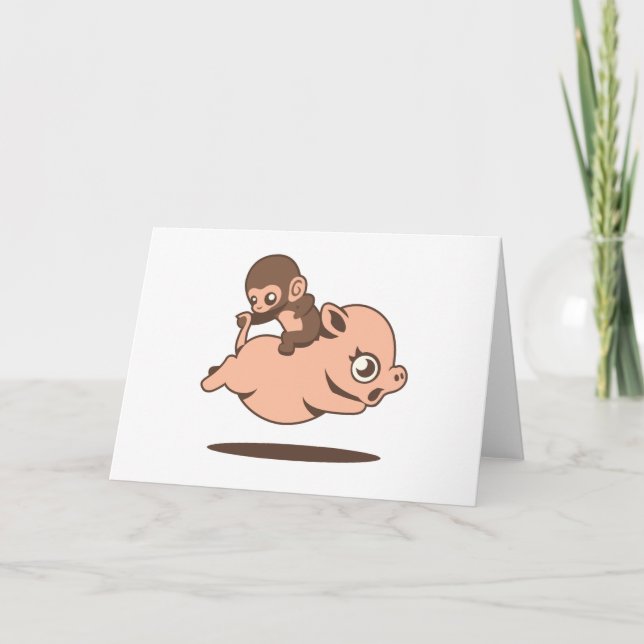 Baby Monkey (Going Backwards on a Pig) Card (Front)