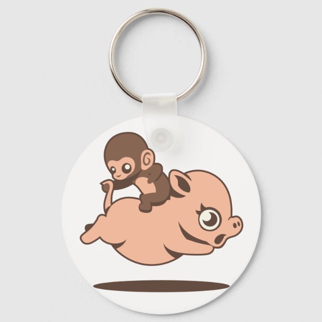 Baby Monkey (Going Backwards on a Pig) Keychain (Front)