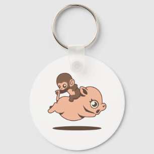 Baby Monkey (Going Backwards on a Pig) Keychain