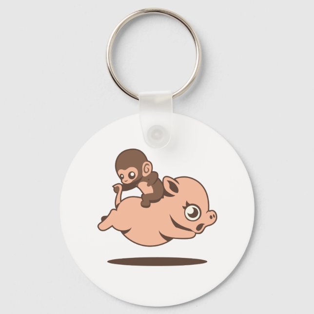Baby Monkey (Going Backwards on a Pig) Keychain (Front)