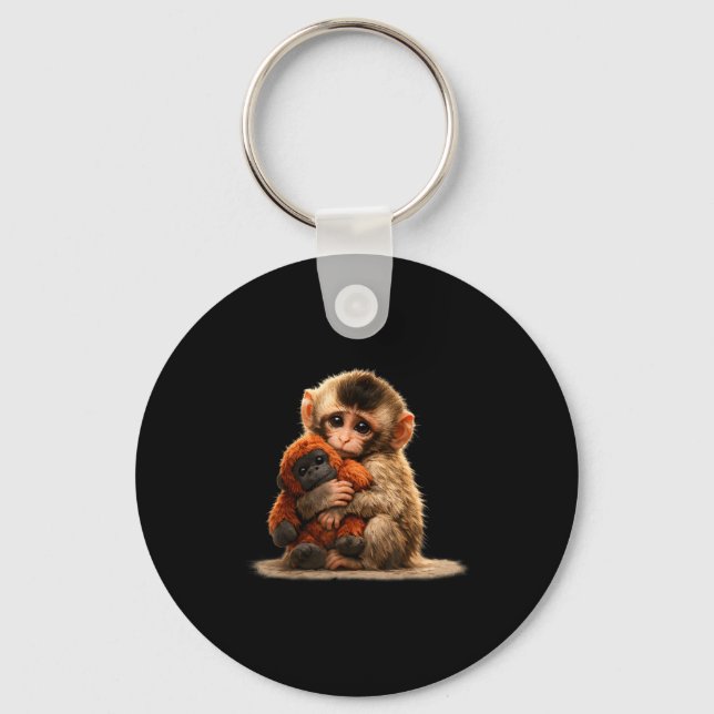 Baby monkey hugging plush cute japanese macaque keychain (Front)