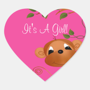 Baby Monkey It's A Girl Heart Sticker Pink