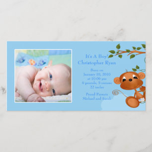 Baby Monkey PHOTO  Boy Birth Announcement