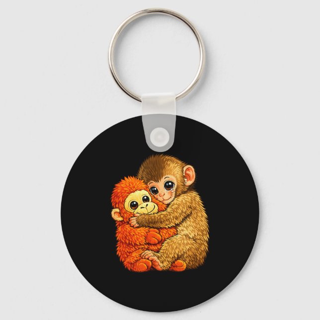 Baby monkey punch - funny monkey plush toy meme  keychain (Front)