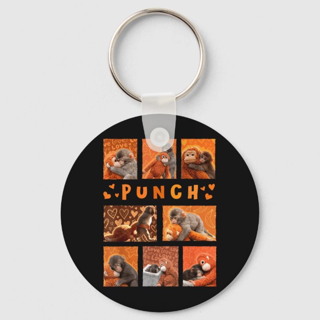 Baby Monkey Punch Mama Monkey Stuff Hugs Kids Men Keychain (Front)