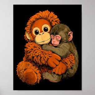 Baby monkey punch mama monkey toy warm hug cute poster