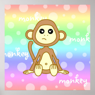 Baby Monkey Rainbow Poster Imprimer Nursery Wall A