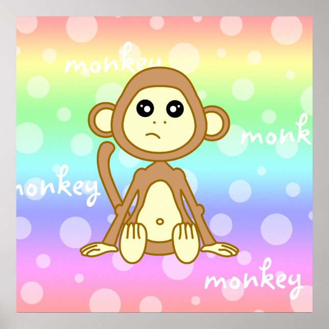 Baby Monkey Rainbow Poster Imprimer Nursery Wall A (Devant)