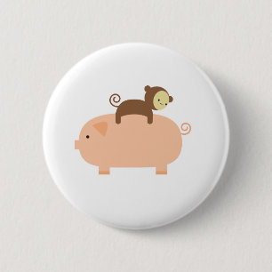 Baby Monkey Riding Backwards on a Pig 2 Inch Round Button