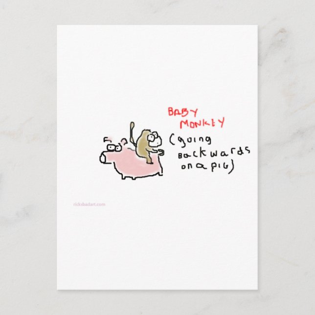 Baby Monkey (riding backwards on a pig) Postcard (Front)