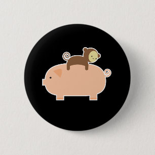 Baby Monkey Riding on a Pig 2 Inch Round Button