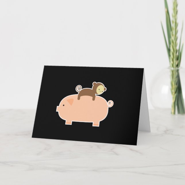 Baby Monkey Riding on a Pig Card (Front)