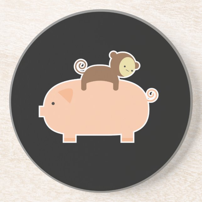 Baby Monkey Riding on a Pig Coaster (Front)