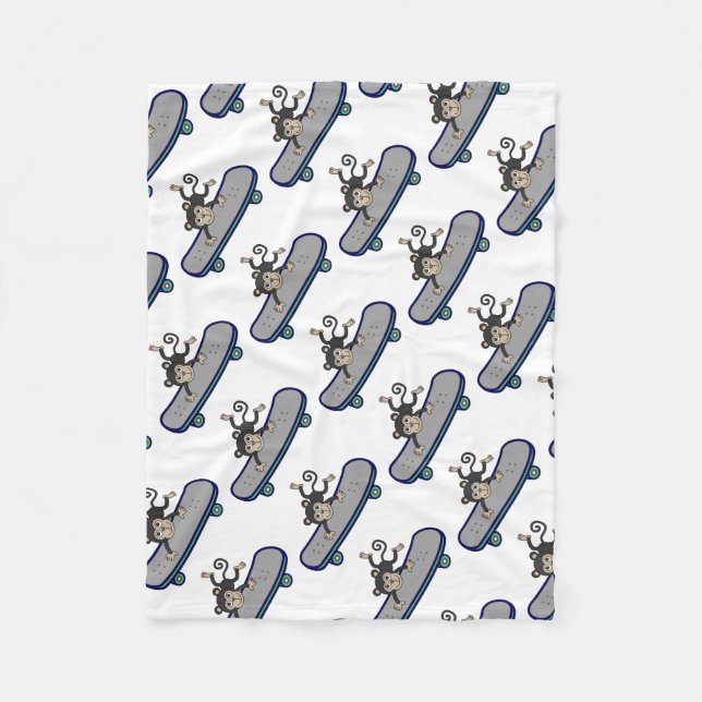 baby Monkey  riding skateboards Fleece Blanket (Front)