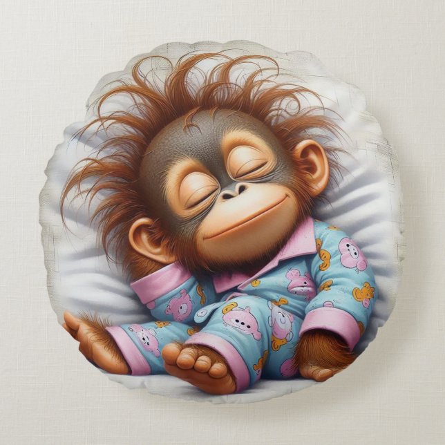 Baby monkey round pillow (Front)