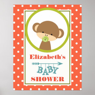 Baby Monkey with a Pacifier Baby Shower Poster
