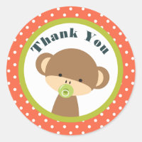 Baby Monkey with a Pacifier on Polka Dots Thanks