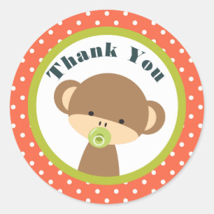 Baby Monkey with a Pacifier on Polka Dots Thanks Classic Round Sticker