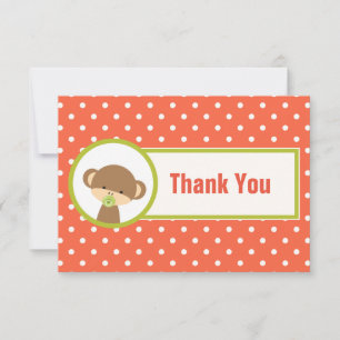 Baby Monkey with a Pacifier on Polka Dots Thanks Thank You Card