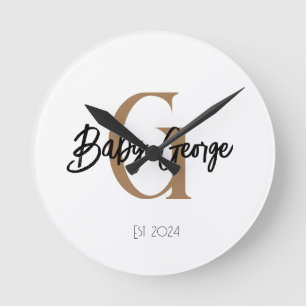 baby monogram unisex gift name personalise minimal round clock