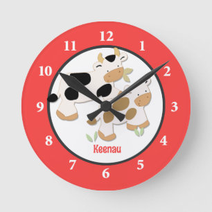Baby Moo Cow Farm Personalized Wall Clock Red