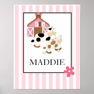 Baby Moo Cow Farm Pink Name Print Personalized