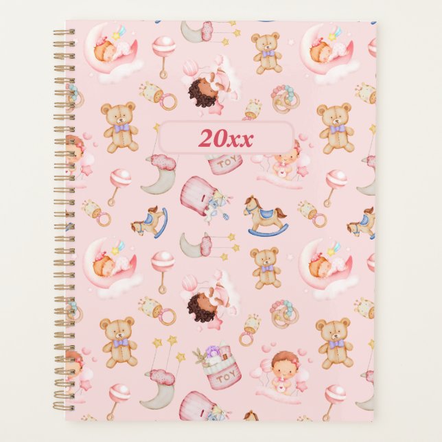 Baby Moon Star Bear Toys Pink Themed Personalized  Planner (Front)