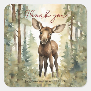 Baby Moose Baby Shower Gender Neutral Thank You Square Sticker