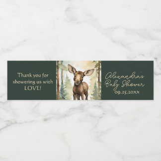 Baby Moose Gender Neutral Baby Shower Water Bottle Label