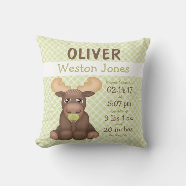 Baby Moose Nursery Keepsake Throw Pillow (Front)