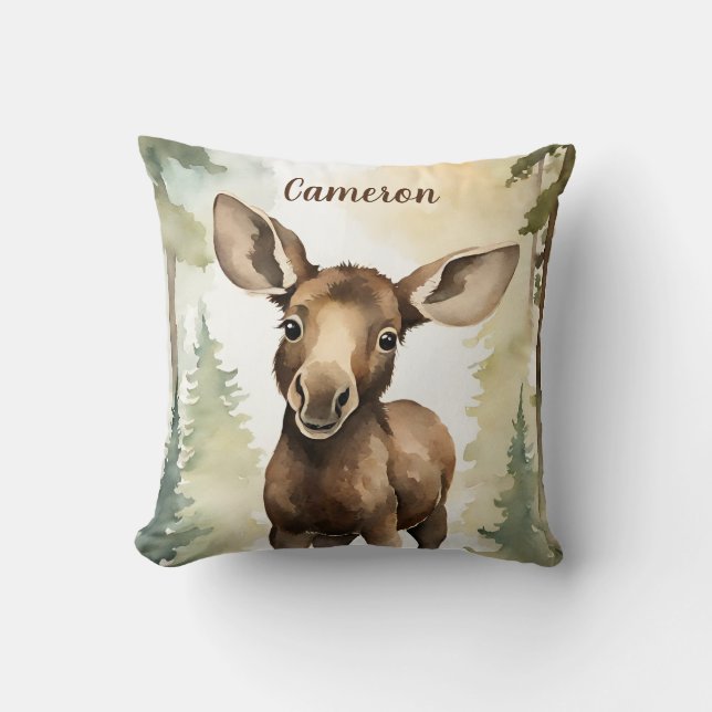 Baby Moose Personalized  Throw Pillow (Front)
