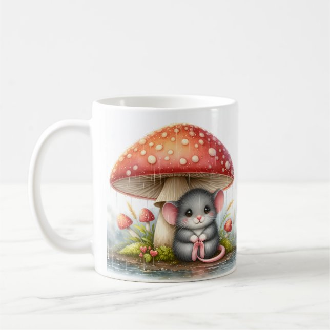 Baby Mouse Under Mushroom Umbrella Coffee Mug (Left)