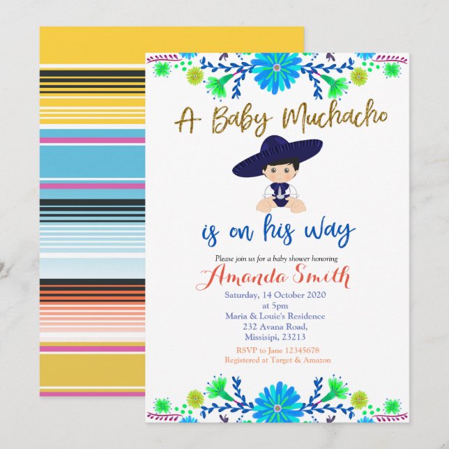 Baby Muchacho Fiesta Baby shower Invitation (Devant / Derrière)