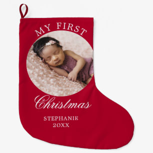 Baby My First Christmas Custom Photo Red Large Christmas Stocking