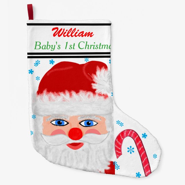 Baby Name 1st Christmas Santa Candy Canes Large Christmas Stocking (Front)