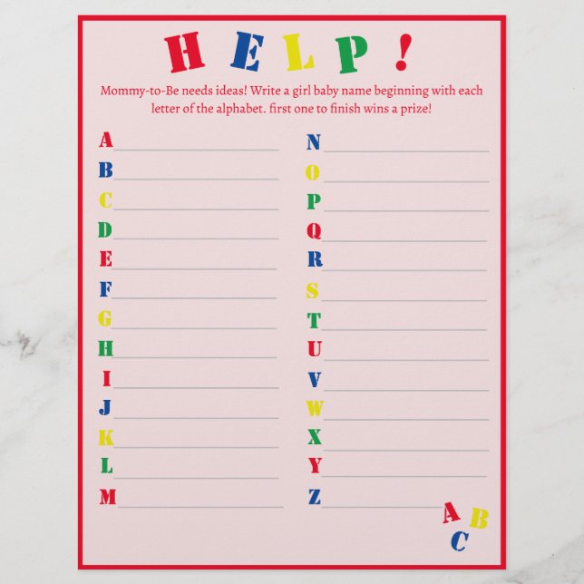 Baby Name ABC Game Flyer (Front)