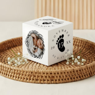 Baby Name & Birth Stats Footprint & Photo Wreath Cube