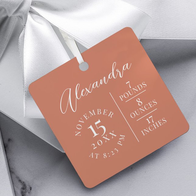  Baby Name & Birth Stats Photo Pink Keepsake Metal Ornament (Baby Name & Birth Stats Photo Burgundy Keepsake Metal Ornament)