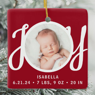 Baby Name Birth Stats Photo Red Keepsake Ceramic Ornament